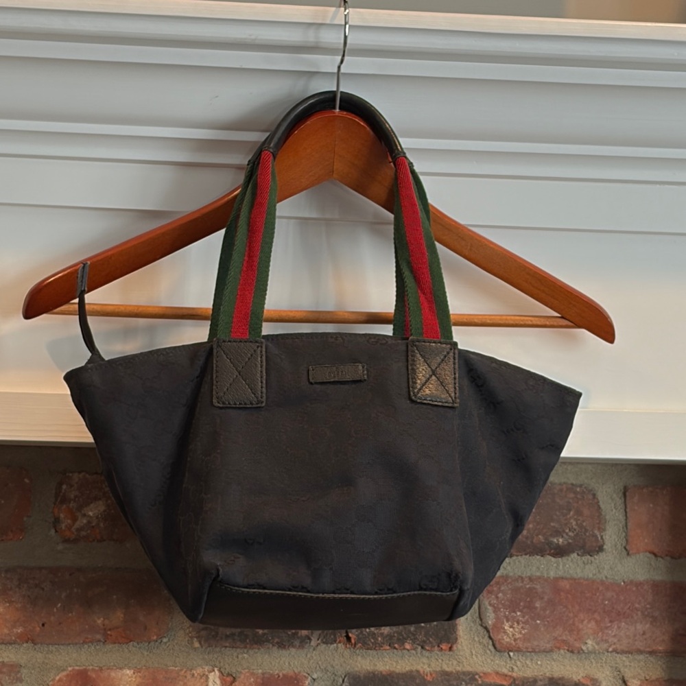 Gucci Black Tote with Red and Green Straps